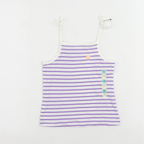 Marks and Spencer Girls Purple Striped Cotton Camisole Tank Size 4-5 Years Square Neck Pullover