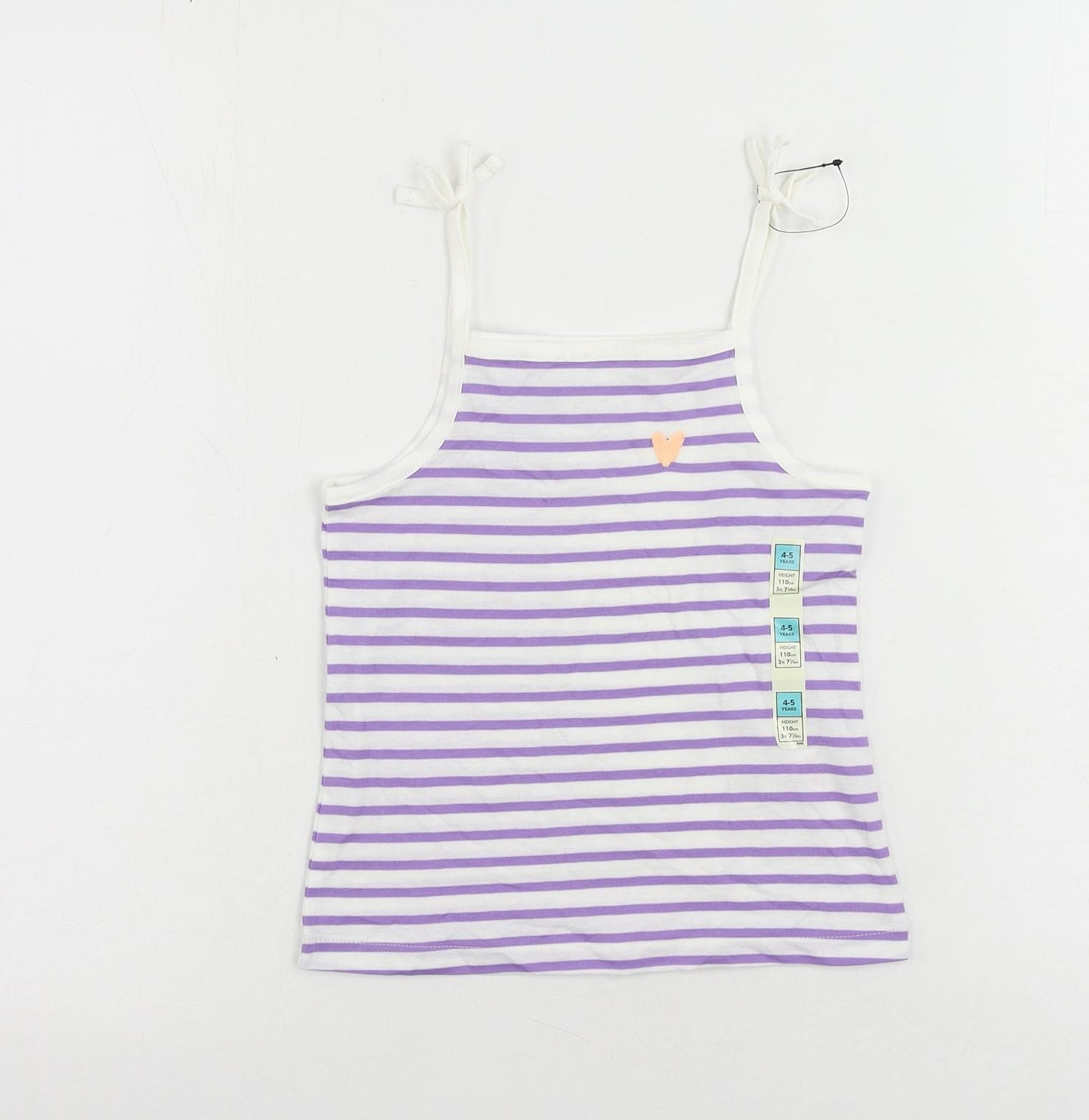 Marks and Spencer Girls Purple Striped Cotton Camisole Tank Size 4-5 Years Square Neck Pullover