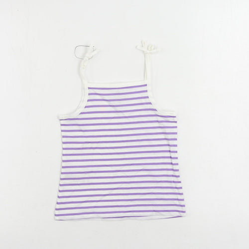 Marks and Spencer Girls Purple Striped Cotton Camisole Tank Size 4-5 Years Square Neck Pullover