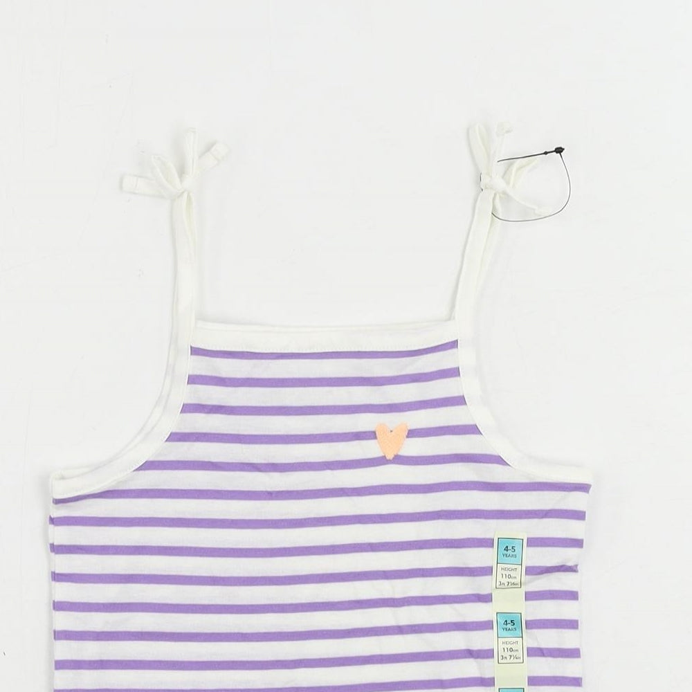 Marks and Spencer Girls Purple Striped Cotton Camisole Tank Size 4-5 Years Square Neck Pullover