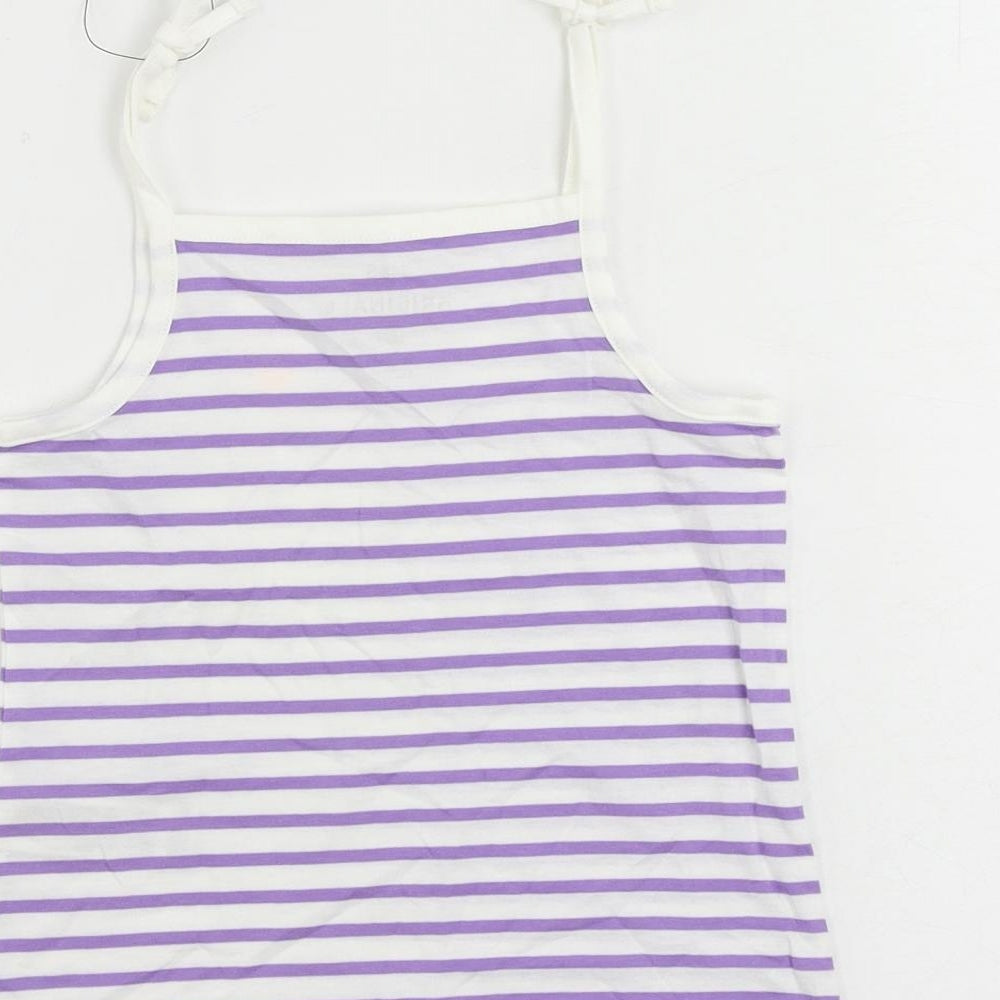 Marks and Spencer Girls Purple Striped Cotton Camisole Tank Size 4-5 Years Square Neck Pullover