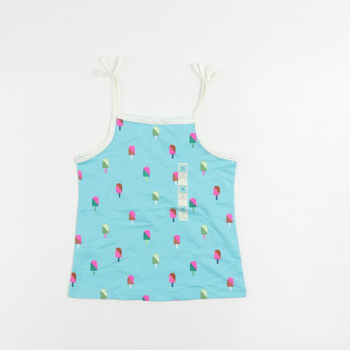 Marks and Spencer Girls Blue Geometric Cotton Camisole Tank Size 5-6 Years Square Neck Pullover - Ice Cream Print