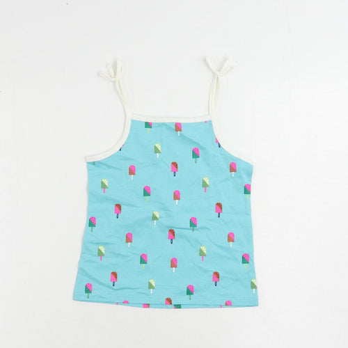 Marks and Spencer Girls Blue Geometric Cotton Camisole Tank Size 5-6 Years Square Neck Pullover - Ice Cream Print