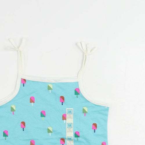 Marks and Spencer Girls Blue Geometric Cotton Camisole Tank Size 5-6 Years Square Neck Pullover - Ice Cream Print