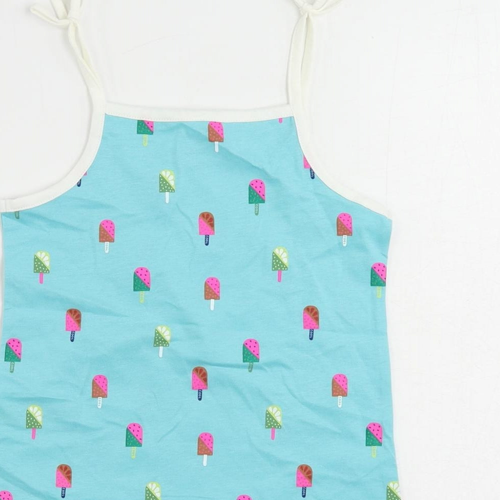 Marks and Spencer Girls Blue Geometric Cotton Camisole Tank Size 5-6 Years Square Neck Pullover - Ice Cream Print