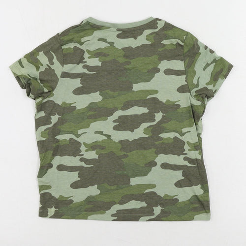 Marks and Spencer Boys Green Camouflage Cotton Pullover T-Shirt Size 8-9 Years Crew Neck Pullover