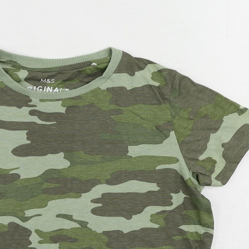 Marks and Spencer Boys Green Camouflage Cotton Pullover T-Shirt Size 8-9 Years Crew Neck Pullover