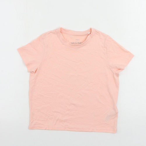 Marks and Spencer Girls Pink Cotton Basic T-Shirt Size 8-9 Years Crew Neck Pullover