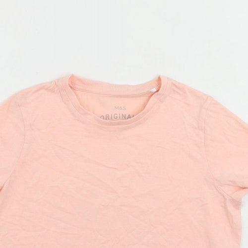 Marks and Spencer Girls Pink Cotton Basic T-Shirt Size 8-9 Years Crew Neck Pullover