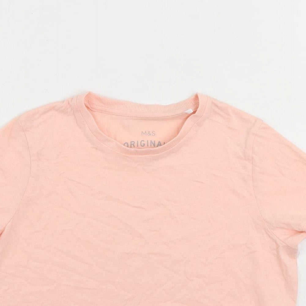 Marks and Spencer Girls Pink Cotton Basic T-Shirt Size 8-9 Years Crew Neck Pullover