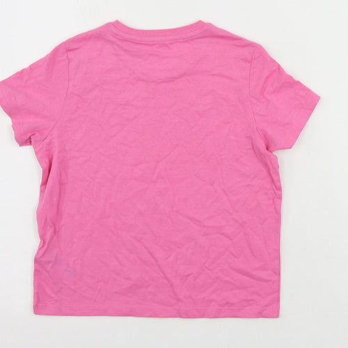 Marks and Spencer Girls Pink Cotton Basic T-Shirt Size 8-9 Years Crew Neck Pullover