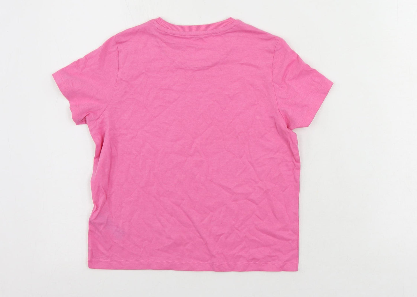 Marks and Spencer Girls Pink Cotton Basic T-Shirt Size 8-9 Years Crew Neck Pullover