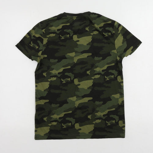 Marks and Spencer Boys Green Camouflage Cotton Pullover T-Shirt Size 12-13 Years Crew Neck Pullover