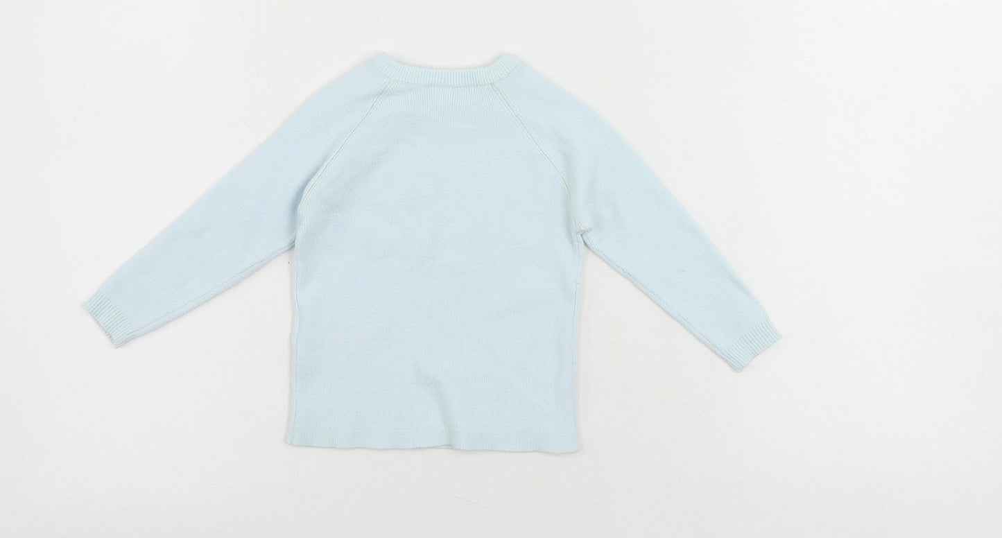 Marks and Spencer Baby Blue Viscose Pullover Jumper Size 9-12 Months Button - Embroidered