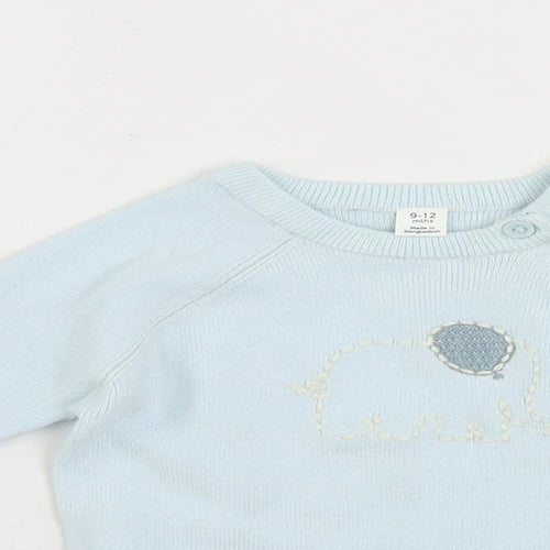 Marks and Spencer Baby Blue Viscose Pullover Jumper Size 9-12 Months Button - Embroidered