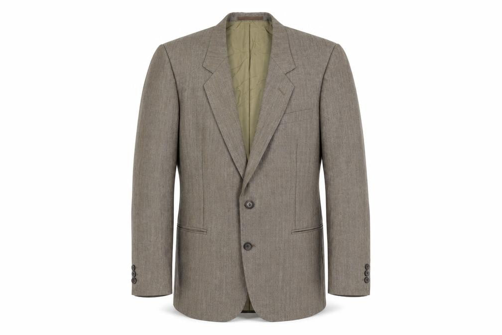 Front view of Tuomi men’s brown wool jacket suit jacket, size 44, regular