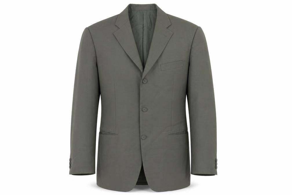 Front view of Balmain men’s green polyester jacket suit jacket, size 40, regular