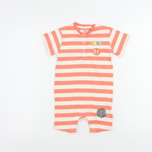 Marks and Spencer Girls Pink Striped Cotton Romper One-Piece Size 2-3 Years Snap