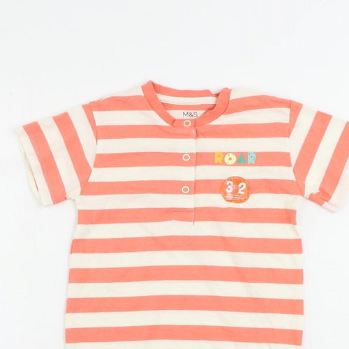Marks and Spencer Girls Pink Striped Cotton Romper One-Piece Size 2-3 Years Snap
