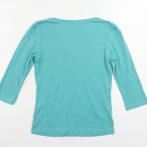 Per Una Womens Green Cotton Basic T-Shirt Size 10 V-Neck - Embroidered