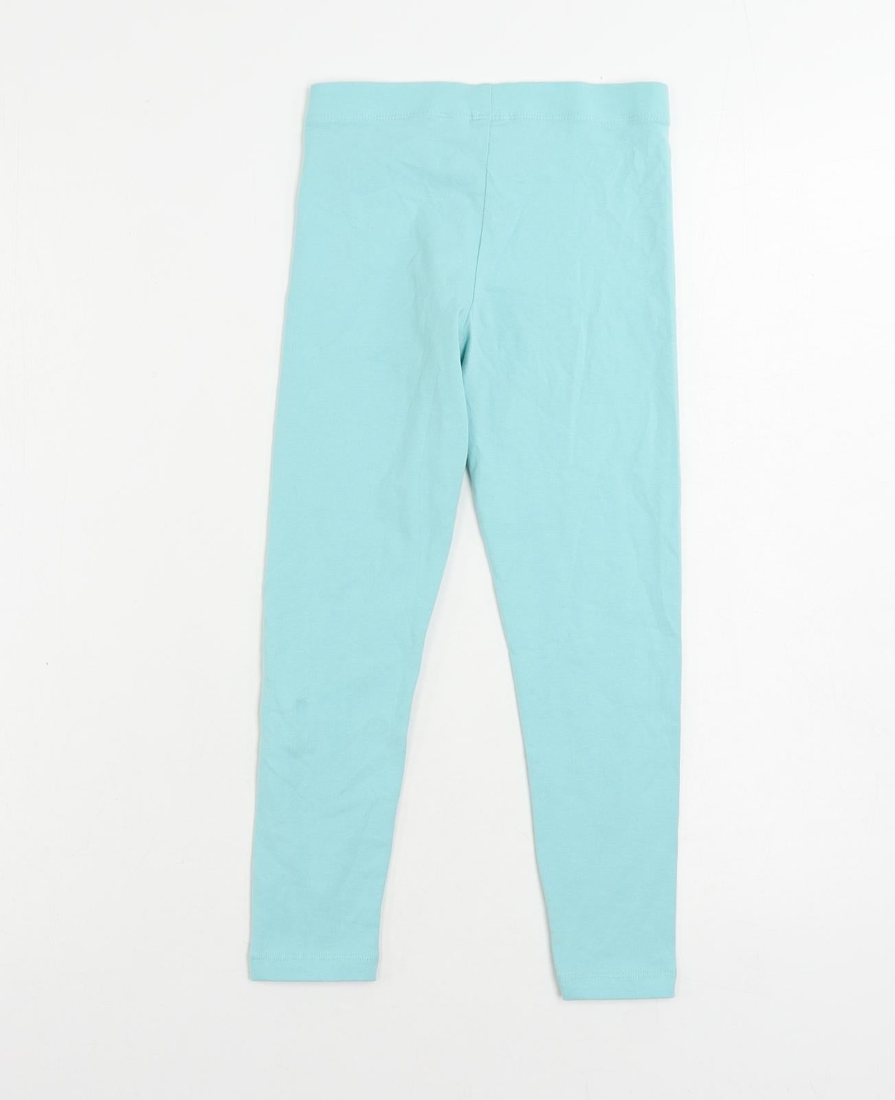 Marks and Spencer Girls Blue Cotton Jogger Trousers Size 6-7 Years Regular - Flamingoes Leggings