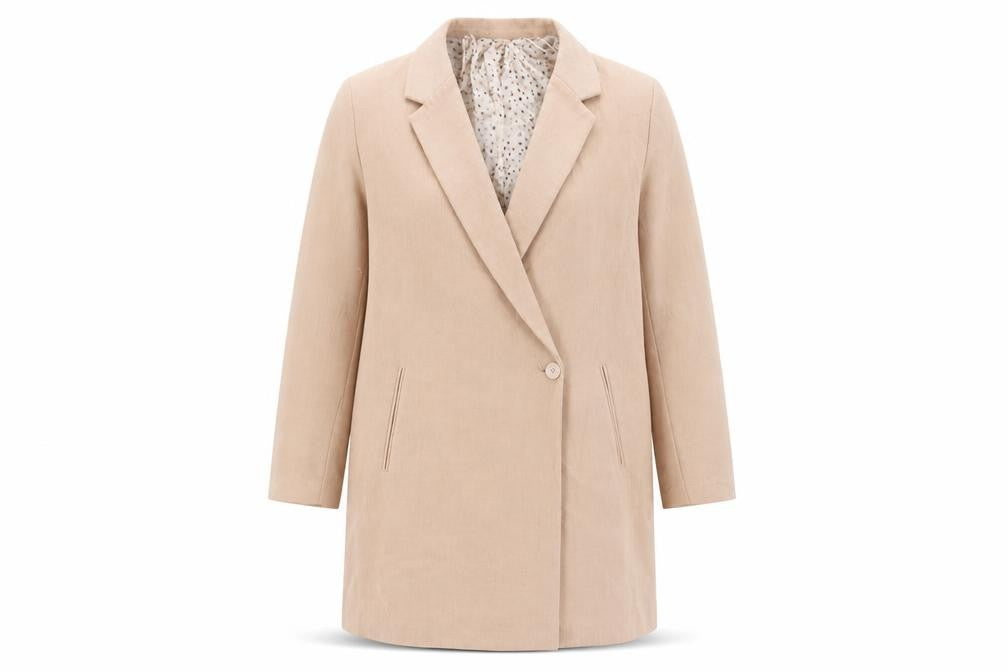 Front view of Zara women’s pink overcoat coat, size L, button