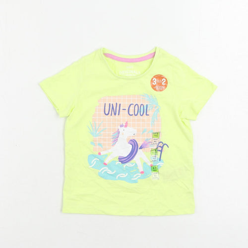 Marks and Spencer Girls Yellow Cotton Pullover T-Shirt Size 2-3 Years Crew Neck Pullover - Unicorn