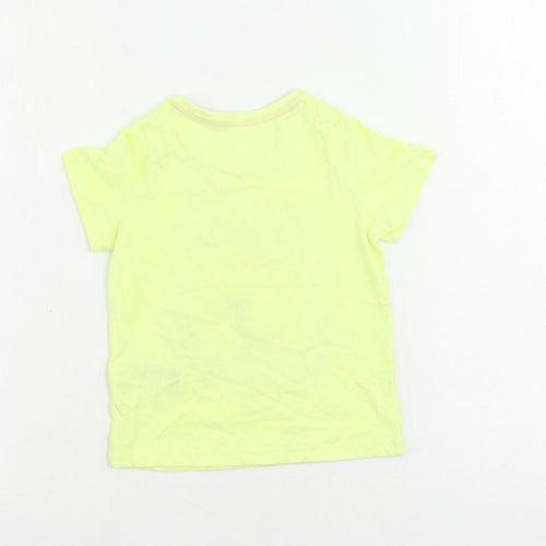 Marks and Spencer Girls Yellow Cotton Pullover T-Shirt Size 2-3 Years Crew Neck Pullover - Unicorn