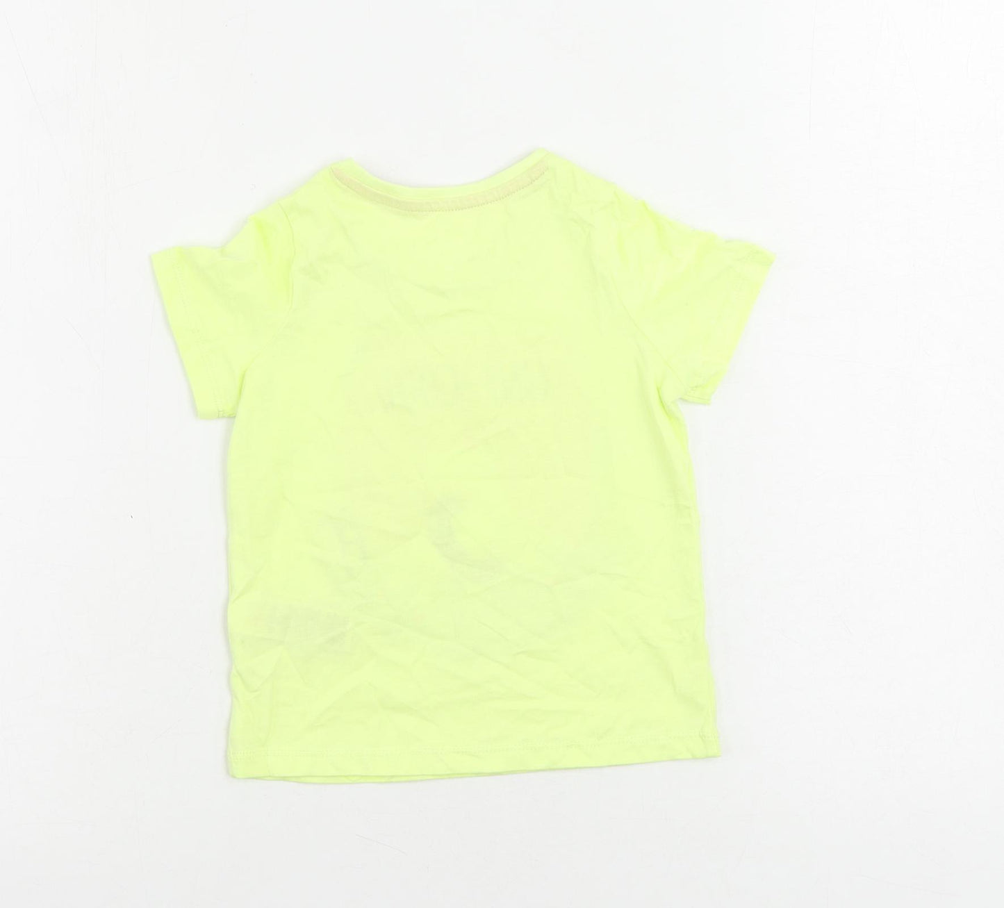 Marks and Spencer Girls Yellow Cotton Pullover T-Shirt Size 2-3 Years Crew Neck Pullover - Unicorn