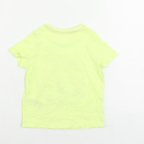 Marks and Spencer Girls Yellow Cotton Pullover T-Shirt Size 3-4 Years Crew Neck Pullover - Unicorn