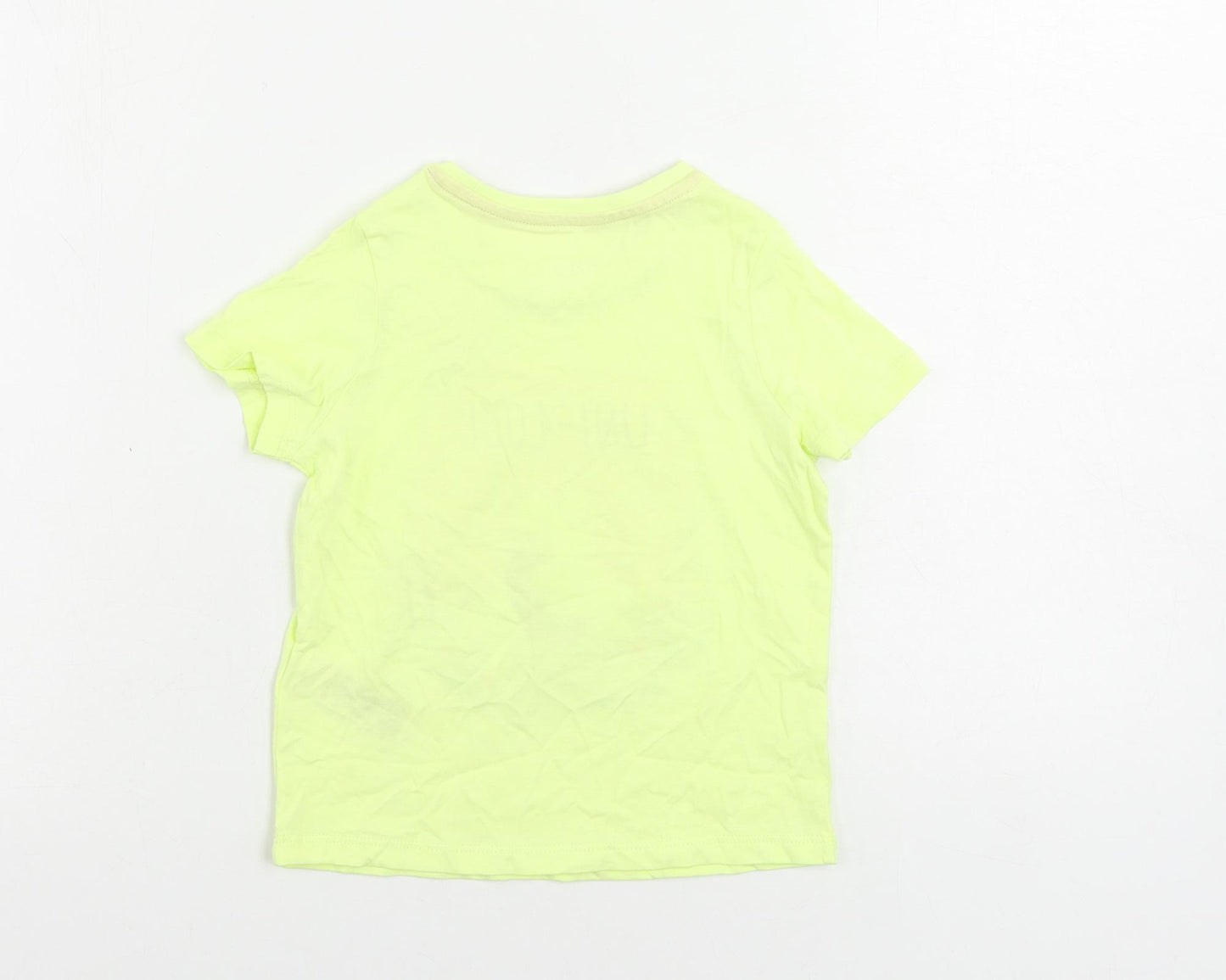 Marks and Spencer Girls Yellow Cotton Pullover T-Shirt Size 3-4 Years Crew Neck Pullover - Unicorn