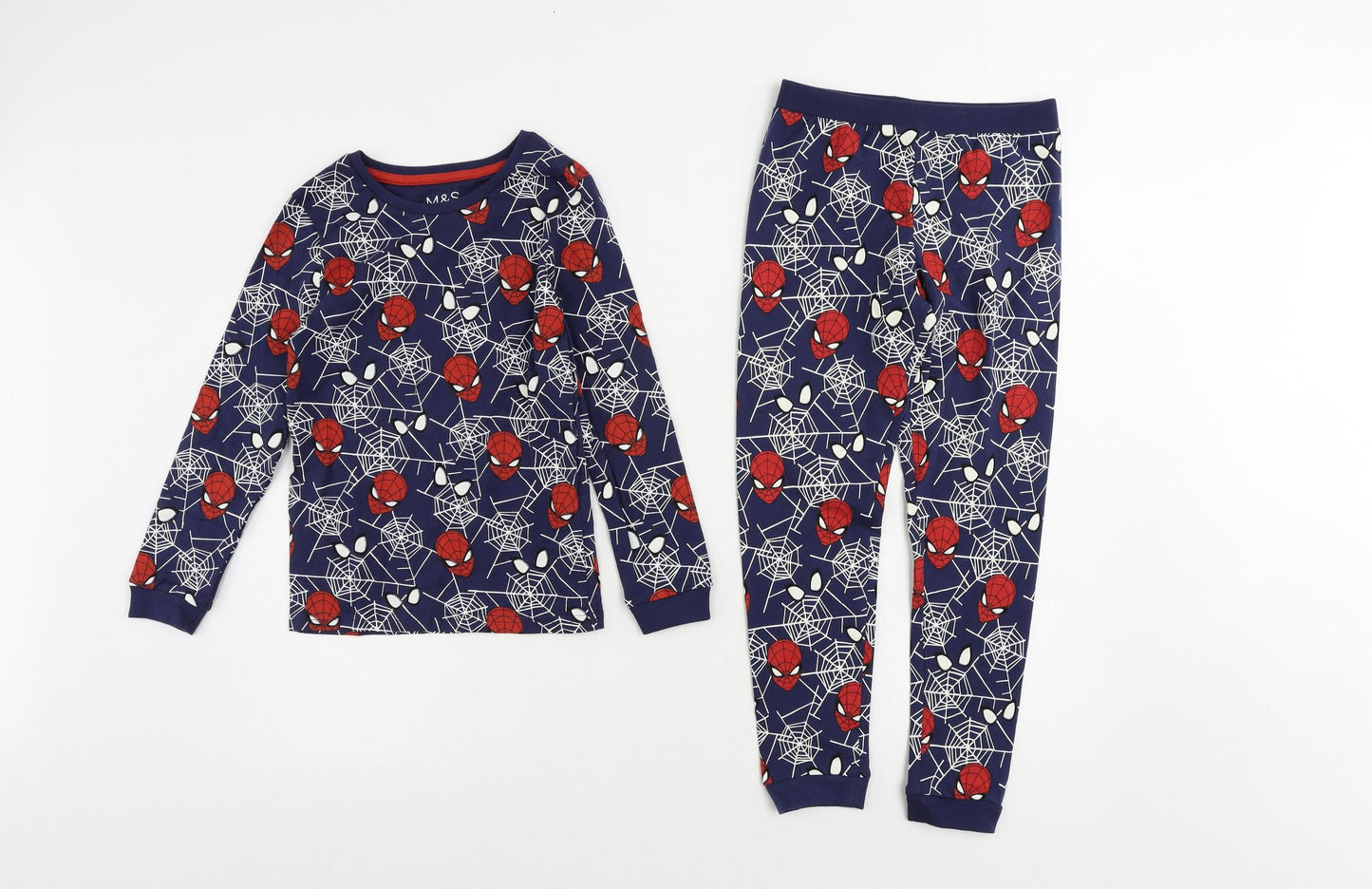 Marks and Spencer Boys Blue Geometric Cotton Pyjama Set Size 7-8 Years Pullover - Spider-Man