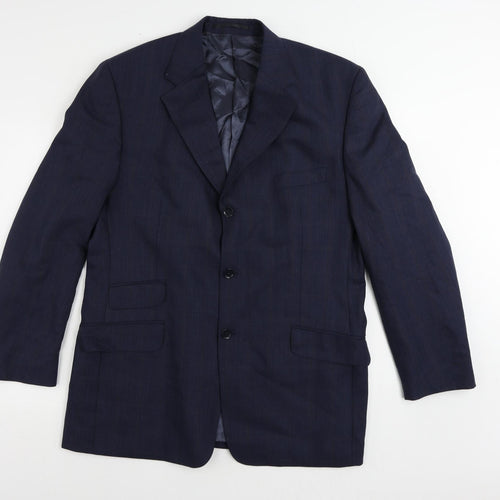 Racing Green Mens Blue Plaid Wool Jacket Suit Jacket Size 44 Regular