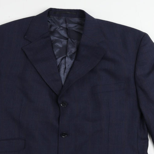 Racing Green Mens Blue Plaid Wool Jacket Suit Jacket Size 44 Regular