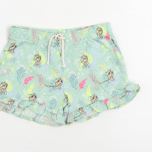 Marks and Spencer Girls Green Floral Cotton Top Sleep Shorts Size 5-6 Years Drawstring - Frozen