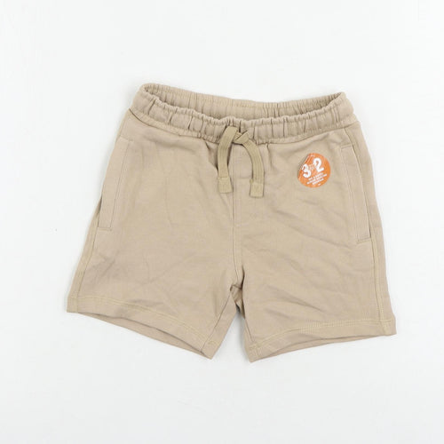 Marks and Spencer Boys Beige Cotton Sweat Shorts Size 4-5 Years Regular Drawstring