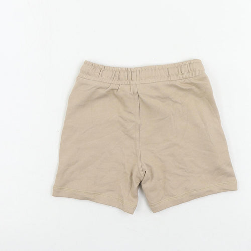 Marks and Spencer Boys Beige Cotton Sweat Shorts Size 4-5 Years Regular Drawstring