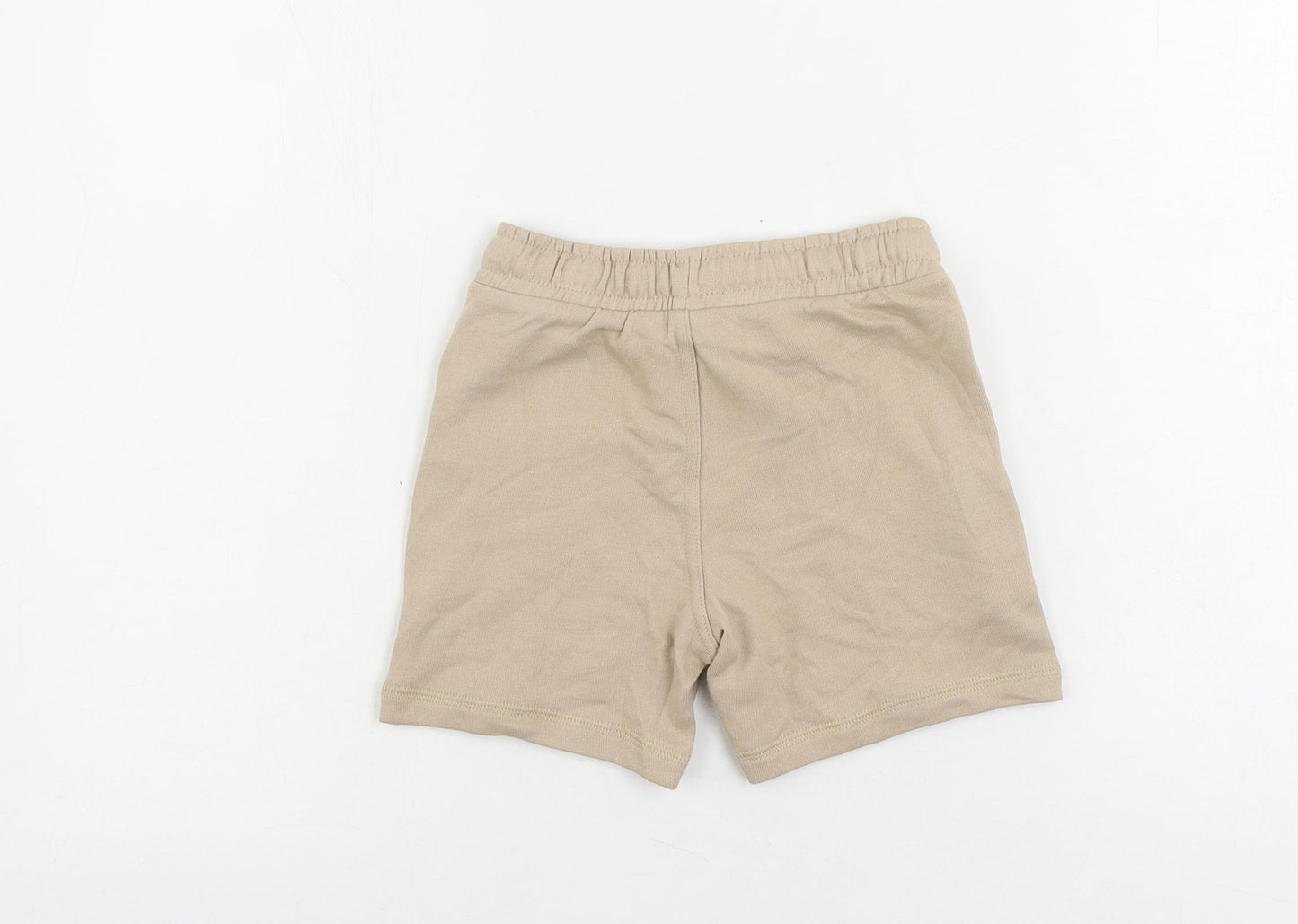 Marks and Spencer Boys Beige Cotton Sweat Shorts Size 4-5 Years Regular Drawstring