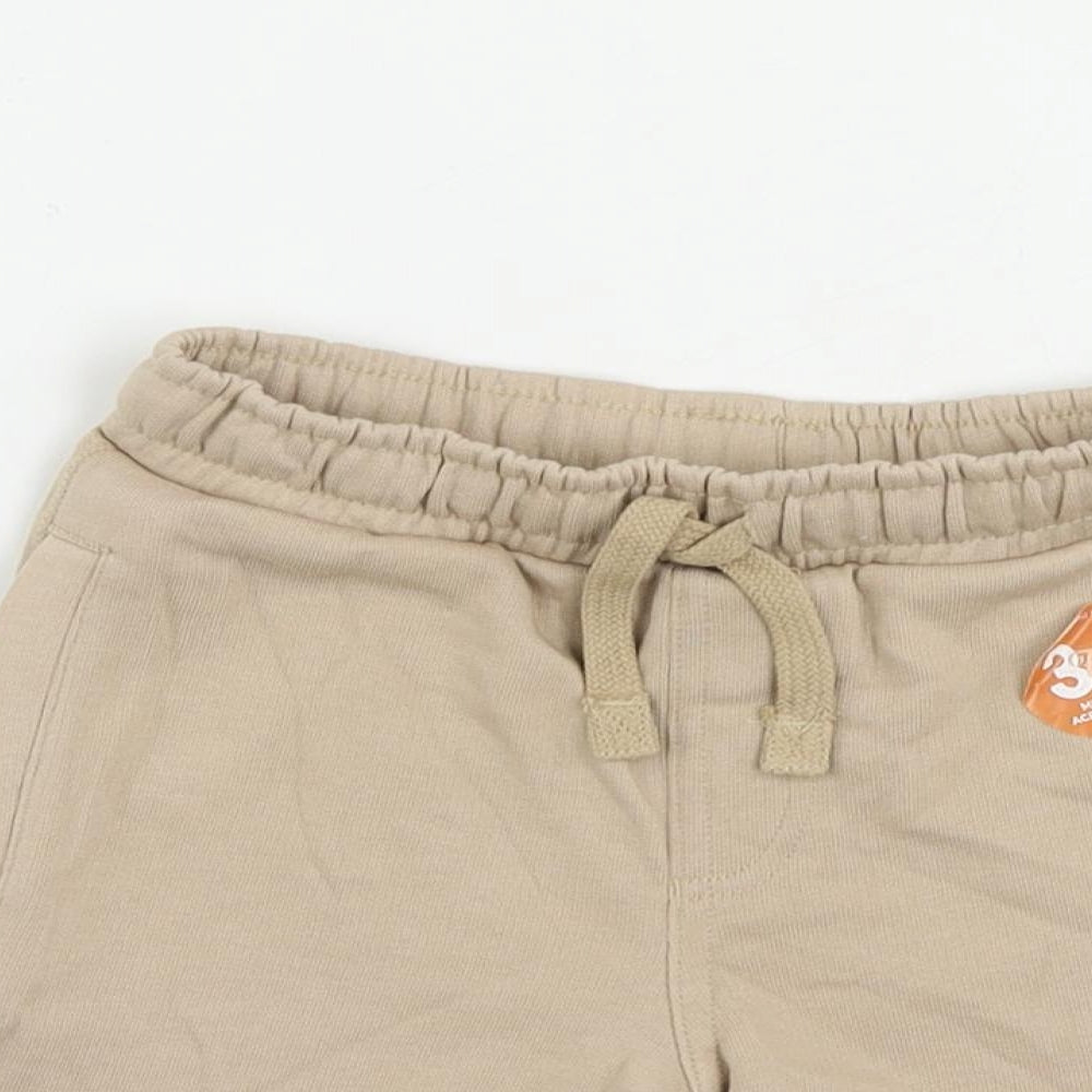 Marks and Spencer Boys Beige Cotton Sweat Shorts Size 4-5 Years Regular Drawstring
