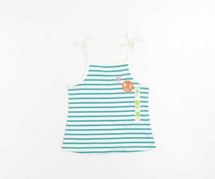 Marks and Spencer Girls Green Striped Cotton Camisole Tank Size 2-3 Years Square Neck Pullover