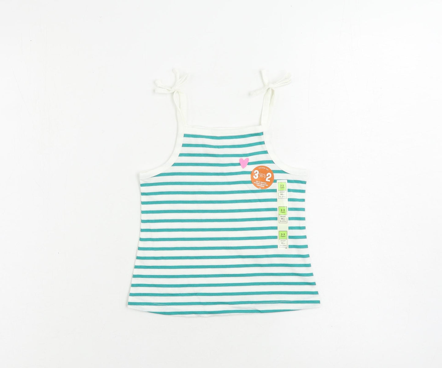 Marks and Spencer Girls Green Striped Cotton Camisole Tank Size 2-3 Years Square Neck Pullover