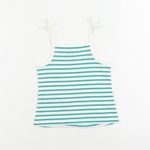 Marks and Spencer Girls Green Striped Cotton Camisole Tank Size 2-3 Years Square Neck Pullover