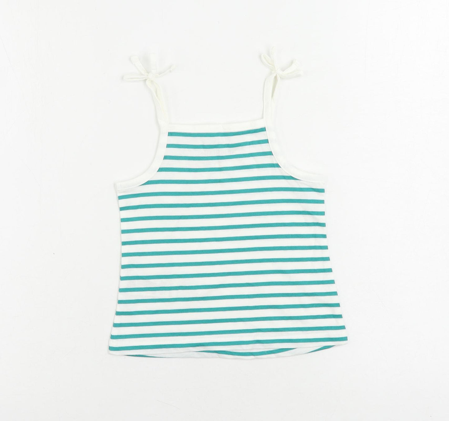 Marks and Spencer Girls Green Striped Cotton Camisole Tank Size 2-3 Years Square Neck Pullover