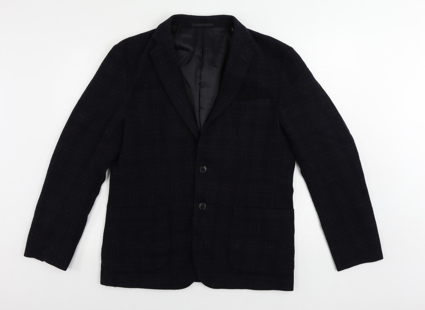 Uniqlo Mens Blue Plaid Jacket Blazer Size S Button