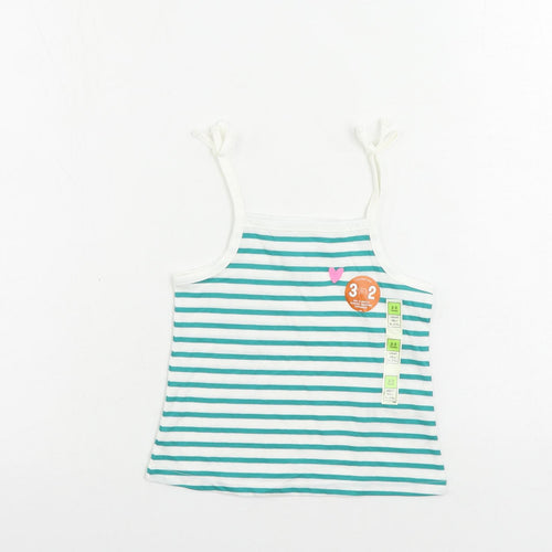 Marks and Spencer Girls Green Striped Cotton Camisole Tank Size 2-3 Years Square Neck Pullover