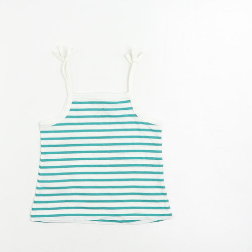 Marks and Spencer Girls Green Striped Cotton Camisole Tank Size 2-3 Years Square Neck Pullover