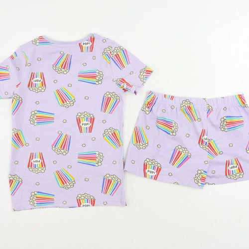Marks and Spencer Girls Purple Geometric Cotton Top Pyjama Set Size 9-10 Years Pullover - Popcorn