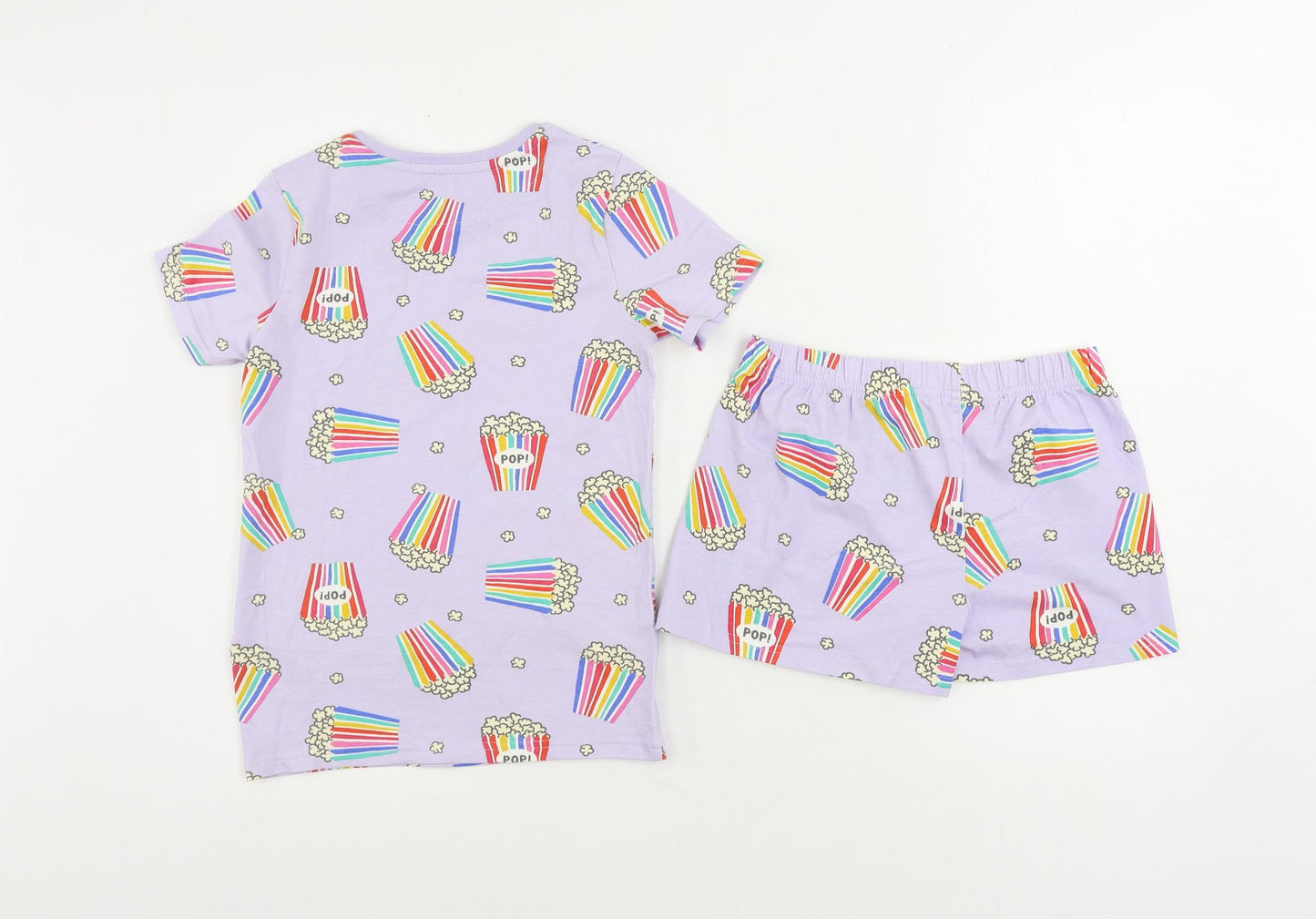 Marks and Spencer Girls Purple Geometric Cotton Top Pyjama Set Size 9-10 Years Pullover - Popcorn