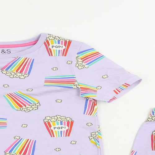 Marks and Spencer Girls Purple Geometric Cotton Top Pyjama Set Size 9-10 Years Pullover - Popcorn