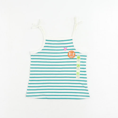 Marks and Spencer Girls Green Striped Cotton Camisole Tank Size 2-3 Years Square Neck Pullover